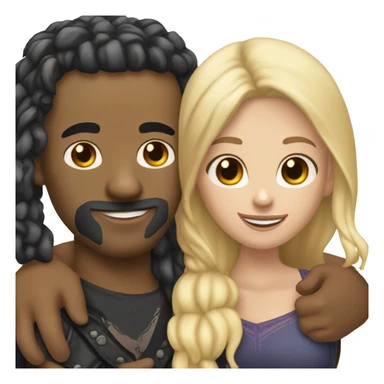 White orange Bearded guy with bald head and tattoos on left hand hugging a long brunette hair Croatian girl with nose ring stud sticker