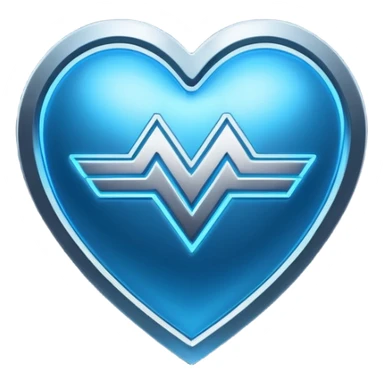 Futuristic premium medical AI logo emoji, sleek metallic heart or shield, ECG line forming stylized letters AI, neon blue and silver, 3D effect, glowing edges, minimal but bold, tech-savvy, high-tech healthcare branding, instantly recognizable, viral-ready, vector flat style with subtle shadows sticker