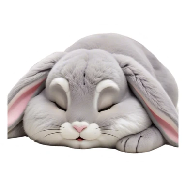 Meme-Worthy Cute Sleeping Grey Rabbit Portrait Emoji, Head resting peacefully with a contented smile, showcasing a delightfully compact build and a luxuriously soft grey fur, eyes shut in a serene nap, Simplified yet hilariously adorable features, highly detailed, glowing with a soft, drowsy light, high shine, relaxed and utterly lovable, stylized with an air of playful laziness, bright and heartwarming, soft glowing outline, capturing the essence of a comically sleepy bunny, so meme-worthy it feels like it could instantly become the next viral sensation of adorable slumber! sticker