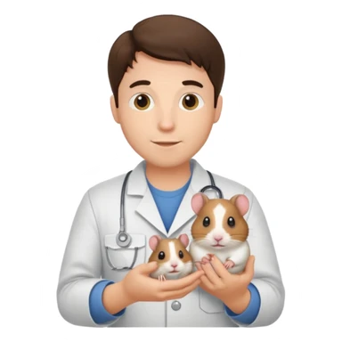 a brunette man vet holding a hamster sticker