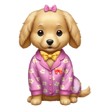 golden retriever dog with cute pjs and a bow sticker