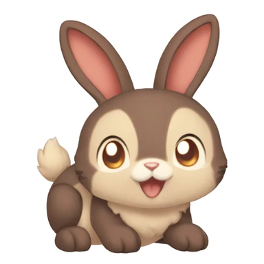 Cute, Anthro, Sona, Dark-Brown, Normal-type-Ground-type Tan-Rabbit-Fakémon with Dark-Red eyes, beige ears, beige belly, beige paws, beige feet, beige freckles, full body sticker