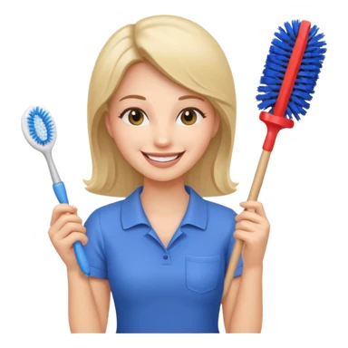 woman holding toilet brush sticker