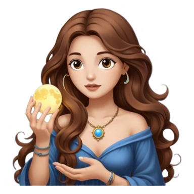 moon mystic woman long wavy brown hair tattoos opening tiny light box sticker