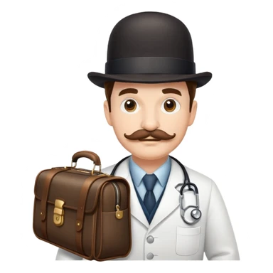Dr. Watson with mustache, bowler hat and medical bag sticker