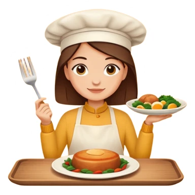 Home cooking avatar in clean emoji-style illustration. Homemade dishes on a plate, warm cozy colors, simple shapes, flat design, high contrast, friendly and inviting. sticker