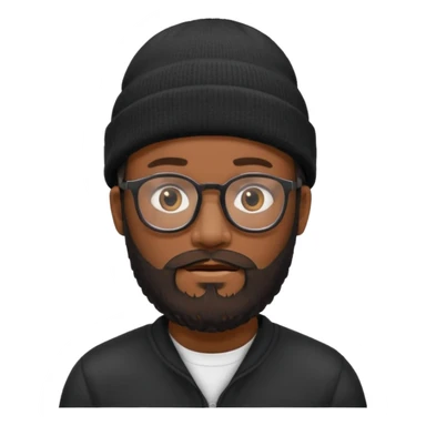 A black man wearing glasses, with a full beard, wearing a black beanie. sticker