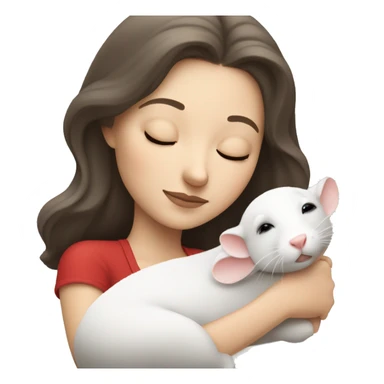 white brunette sleeping woman cuddling with one small white rat with red eyes sticker