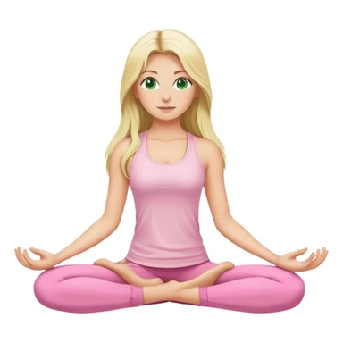 Long haired blonde with dark green eyes yoga girl light pink clothes n sticker