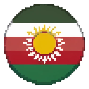 flag of Kurdistan with red, white and green horizontal stripes and a yellow sun symbol sticker