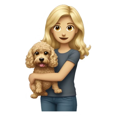 Blonde girl holding curly cockapoo dog sticker