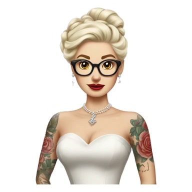 White Blonde hair up bride with tattoos glasses vintage dress sticker