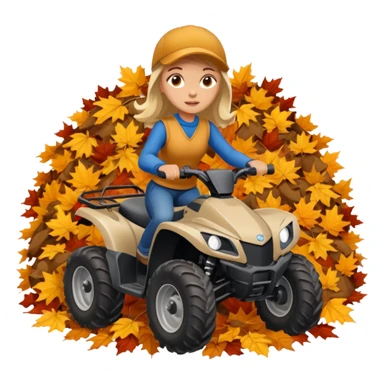 Girl driving a four wheeler through a pile of fall leaves sticker