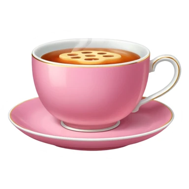 An emoji of a steaming hot cup of tea. The cup should be pink, the tea should be breakfast tea colours and the background should be transparent sticker