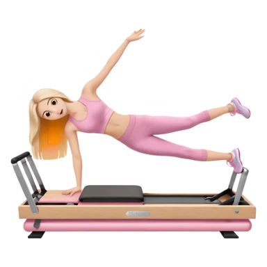 pretty white brunette teen long hair with hazel eyes and a small waist in light pink workout clothes in a plank on a pilates reformer sticker