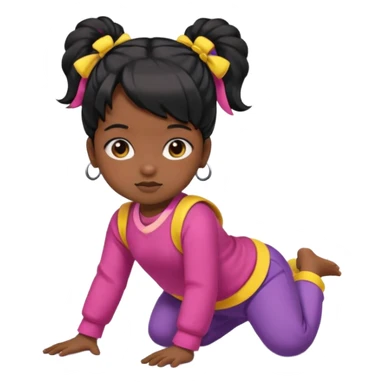 girl black twin tail baby wearing colorful clothes crawling on the floor sticker