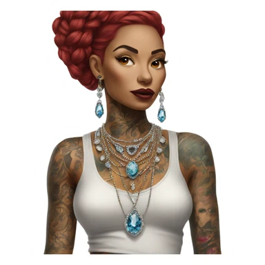 Hyper Realistic tattooed lady wearing expensive jewelry sticker