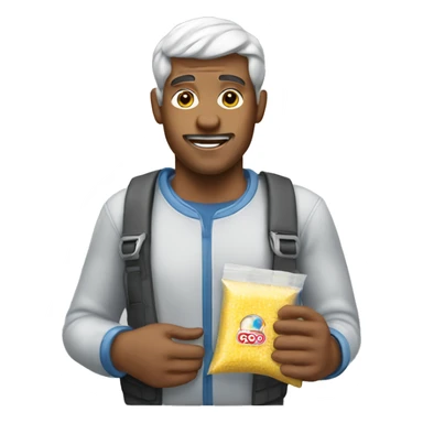 Man with small clear bag of sugar sticker