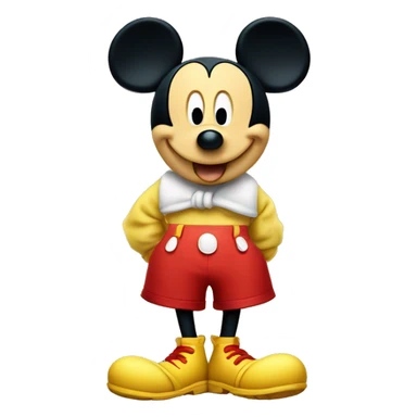 Mickey Mouse wearing red shorts and big yellow shoes, smiling happily. sticker