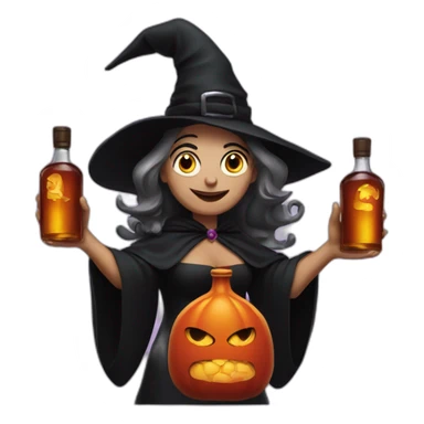 evil witch holding two hennessy bottles sticker