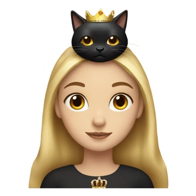 Blonde girl holding a black cat wearing pink and cat is wearing a crown sticker