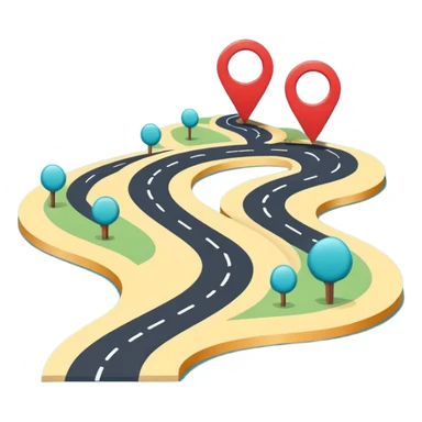 Very simple navigation map icon, bold clean lines, curved road with location pin, Waze style colors, flat design, minimal, no background
 sticker