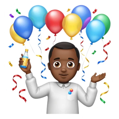 Diddy holding baby oil at a party with balloons and confetti and banners oiled up sticker