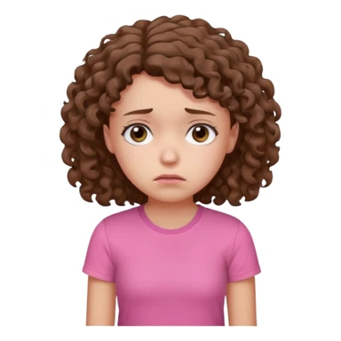 Young girl with curly hair and a pink T-shirt, looking sad and discouraged sticker
