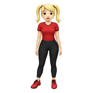 A smiley yellow emoji (like 😊) with a ponytail, red shirt, big breasts, black pants, ass and red shoes sticker