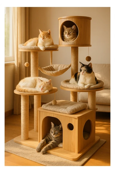 cats relaxing in a vertical playhouse sticker