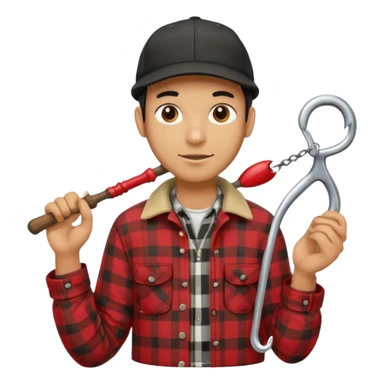 vit Ung man med svart keps röd gul rutig flanellskjorta hållandes en båtshake med stor torsk sticker