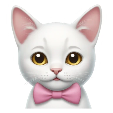 white cat boy with a smile and a pink bow tie, a pinkish nose and slightly pinkish ears sticker