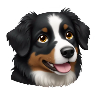 Small black australian shepherd dog with black nose sticker