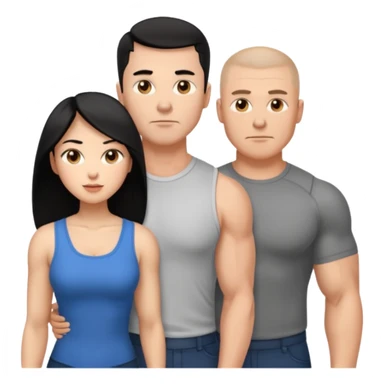 white dad with short buzzed fade brunette, 35 years old and muscular. standing net to asian whife with long black hair and big brown eyes.   sticker