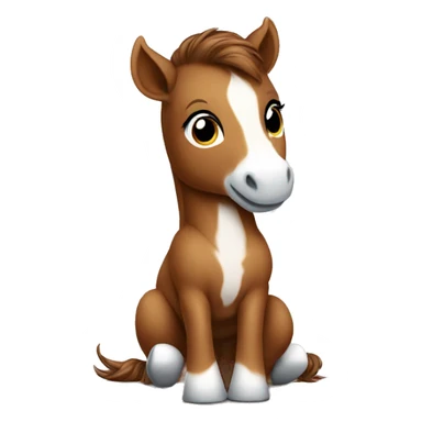 brown baby horse sitting up cute white muzzle sticker