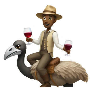 Peter riding an ostrich holding wine sticker