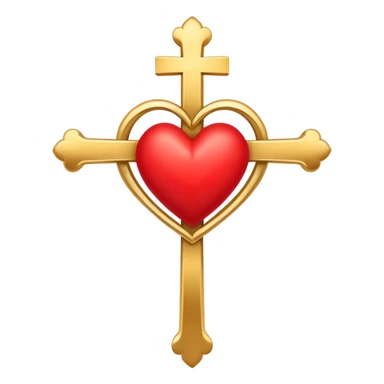 Two red  heart outlines  entwined with a simple gold cross  sticker