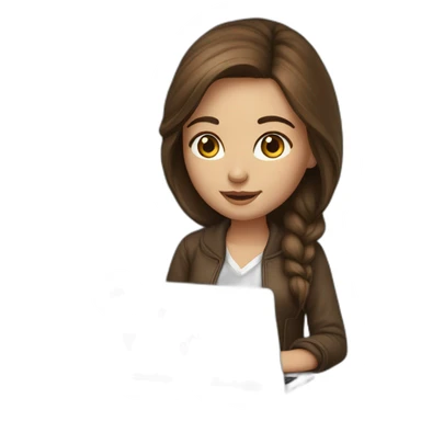 Beautiful programmer girl with brown hair working with MacBook sticker