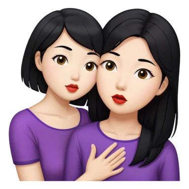 along hair Asia woman kissing  a short hair Asian woman sticker
