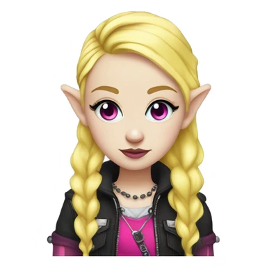 Blue eyed long eye lashes blonde  pale hime gyaru girl, hot pink and yellow split-dyed hair, nose ring, elf ears, dark makeup, punk clothes sticker