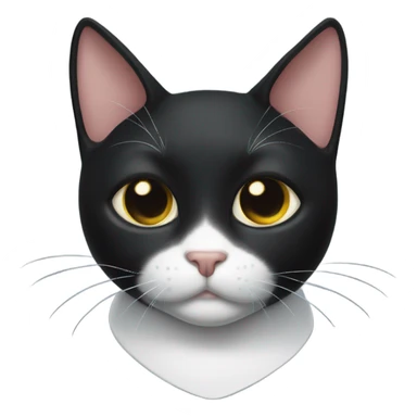 A black cat with a white spot on his chest, like an apron, and a white triangular nose sticker