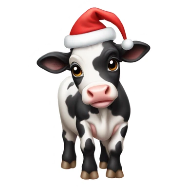A baby cow wearing a Christmas hat sticker