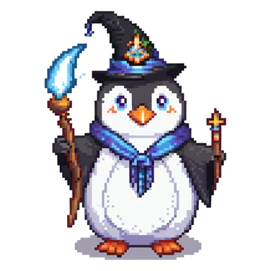 A penguin wizard casting a spell sticker