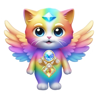 Transcendent Cute Heavenly Rainbow 4d Diamond ultra mega surpream Omni-Cat God with wings and a ring around its body and another ring above it’s head  sticker