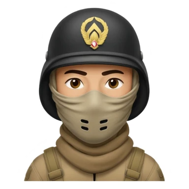 
an Iraqi soldier with a serious face, wearing a helmet and a balaclava covering his mouth sticker
