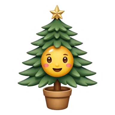 Un emoji représentant un petit sapin stylisé, sans bouche, avec deux grands yeux de biche brillants couleur cannelle. Style minimaliste, mignon et expressif, comme un sticker ou un emoji moderne. Fond parfaitement transparent, haute qualité, bien centré. sticker