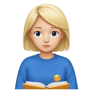 blonde girl in a blue sweater with a tired look studies lessons emoji ios 18.1 sticker
