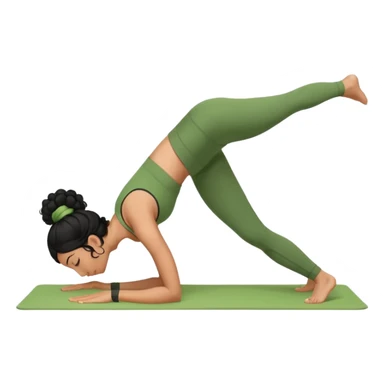 a woman with olive skin tone and curly black hair wearing green and doing a downward dog yoga pose sticker
