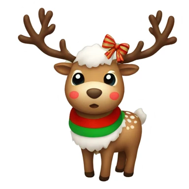 fluffy cute reindeer with a red and green striped bow sticker
