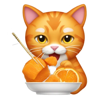 Orange cat eating orange chicken Chinese take out with chopsticks sticker